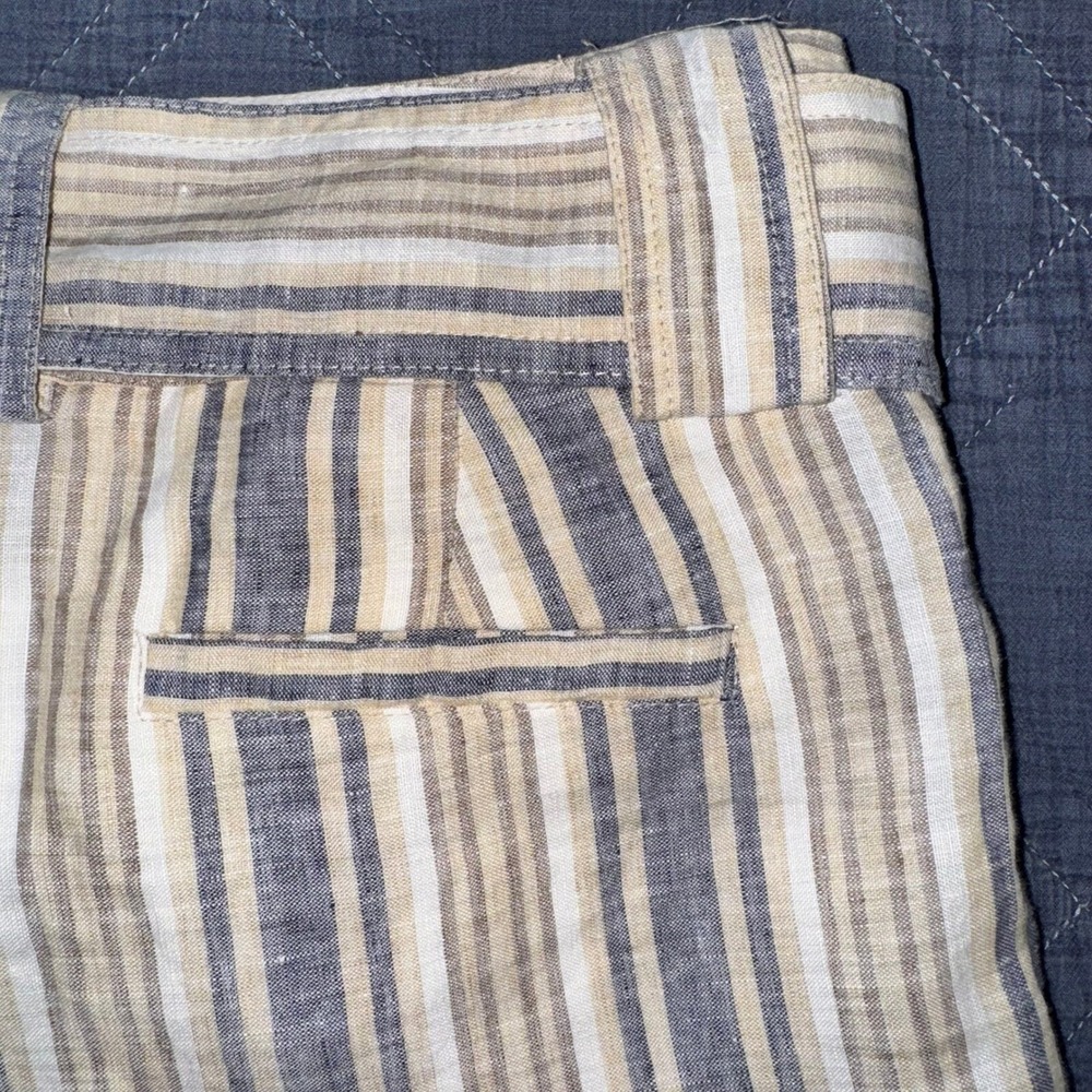 Zara Flax Linen Striped Tie-Waist Shorts Coastal Summer Blue Tan White Size MED - Picture 13 of 15